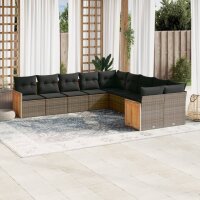 vidaXL 10-tlg. Garten-Sofagarnitur mit Kissen Grau Poly...