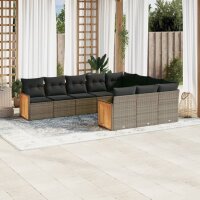 vidaXL 10-tlg. Garten-Sofagarnitur mit Kissen Grau Poly...