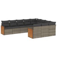 vidaXL 10-tlg. Garten-Sofagarnitur mit Kissen Grau Poly...