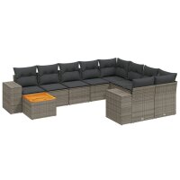 vidaXL 11-tlg. Garten-Sofagarnitur mit Kissen Grau Poly...