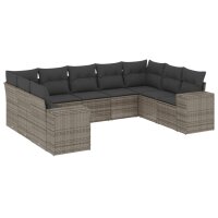 vidaXL 9-tlg. Garten-Sofagarnitur mit Kissen Grau Poly Rattan