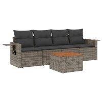 vidaXL 5-tlg. Garten-Sofagarnitur mit Kissen Grau Poly Rattan