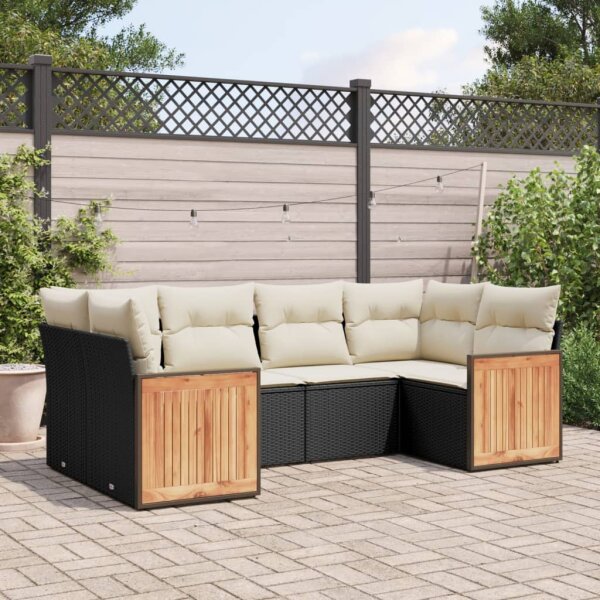 vidaXL 6-tlg. Garten-Sofagarnitur mit Kissen Schwarz Poly Rattan