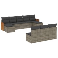 vidaXL 10-tlg. Garten-Sofagarnitur mit Kissen Grau Poly Rattan