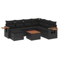 vidaXL 8-tlg. Garten-Sofagarnitur mit Kissen Schwarz Poly Rattan