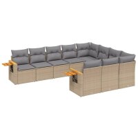 vidaXL 10-tlg. Garten-Sofagarnitur mit Kissen Beige Poly...