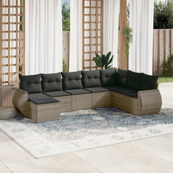 vidaXL 8-tlg. Garten-Sofagarnitur mit Kissen Grau Poly Rattan