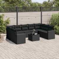 vidaXL 10-tlg. Garten-Sofagarnitur mit Kissen Schwarz...