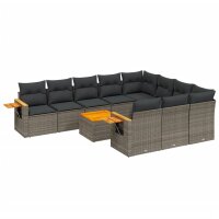 vidaXL 11-tlg. Garten-Sofagarnitur mit Kissen Grau Poly...