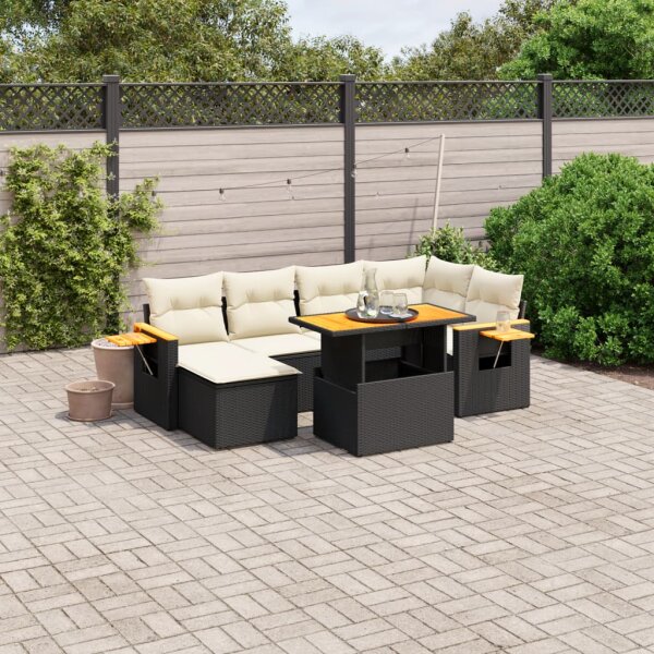 vidaXL 8-tlg. Garten-Sofagarnitur mit Kissen Schwarz Poly Rattan