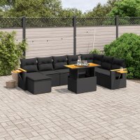 vidaXL 8-tlg. Garten-Sofagarnitur mit Kissen Schwarz Poly Rattan