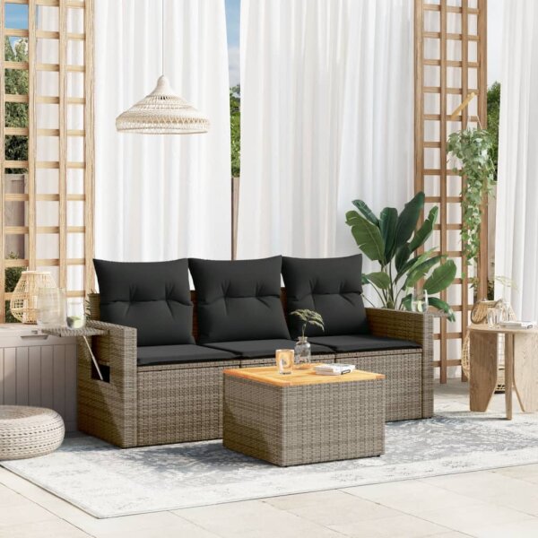 vidaXL 4-tlg. Garten-Sofagarnitur mit Kissen Grau Poly Rattan