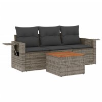 vidaXL 4-tlg. Garten-Sofagarnitur mit Kissen Grau Poly Rattan