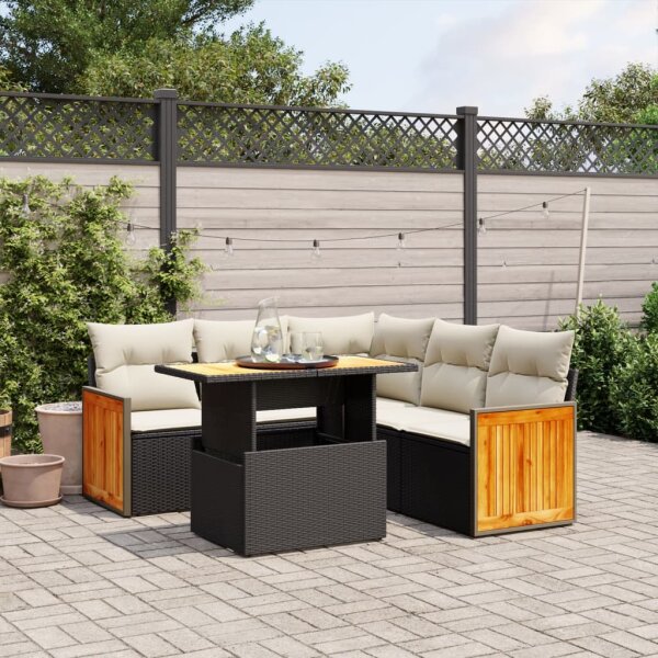 vidaXL 6-tlg. Garten-Sofagarnitur mit Kissen Schwarz Poly Rattan