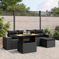 vidaXL 6-tlg. Garten-Sofagarnitur mit Kissen Schwarz Poly Rattan