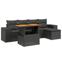 vidaXL 6-tlg. Garten-Sofagarnitur mit Kissen Schwarz Poly Rattan