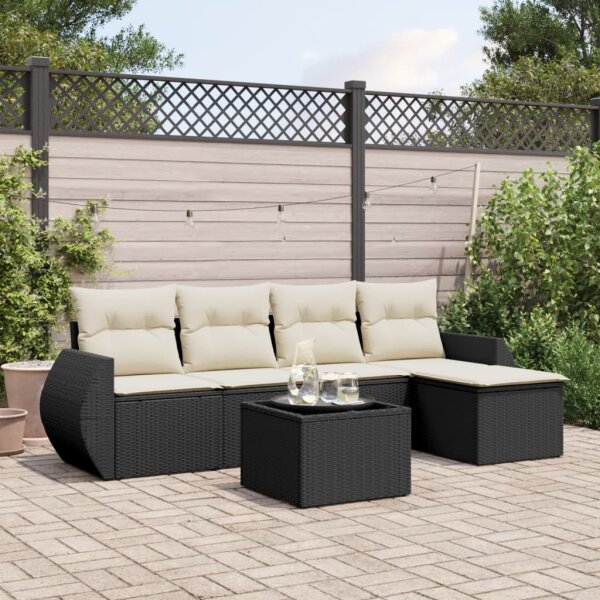 vidaXL 6-tlg. Garten-Sofagarnitur mit Kissen Schwarz Poly Rattan