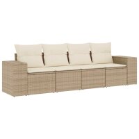 vidaXL 4-tlg. Garten-Sofagarnitur mit Kissen Beige Poly Rattan