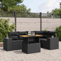 vidaXL 6-tlg. Garten-Sofagarnitur mit Kissen Schwarz Poly Rattan