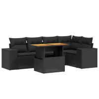 vidaXL 6-tlg. Garten-Sofagarnitur mit Kissen Schwarz Poly Rattan