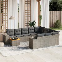 vidaXL 11-tlg. Garten-Sofagarnitur mit Kissen Grau Poly...