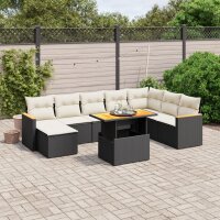 vidaXL 9-tlg. Garten-Sofagarnitur mit Kissen Schwarz Poly Rattan