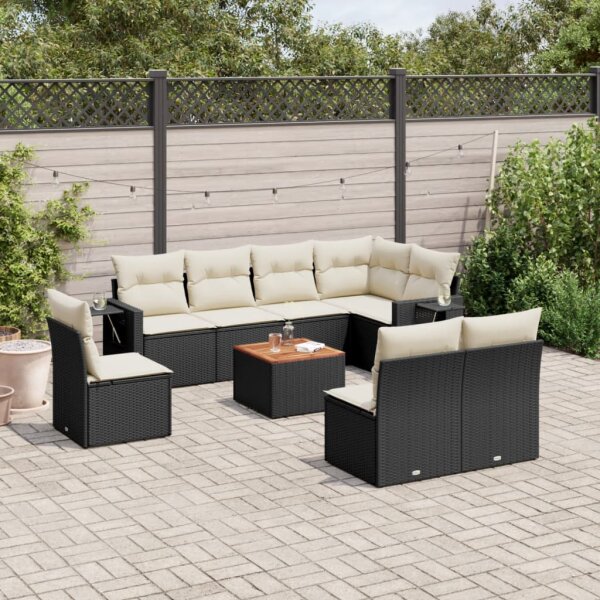 vidaXL 9-tlg. Garten-Sofagarnitur mit Kissen Schwarz Poly Rattan