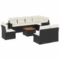 vidaXL 9-tlg. Garten-Sofagarnitur mit Kissen Schwarz Poly Rattan