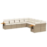 vidaXL 10-tlg. Garten-Sofagarnitur mit Kissen Beige Poly...