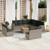 vidaXL 12-tlg. Garten-Sofagarnitur mit Kissen Grau Poly Rattan