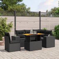 vidaXL 6-tlg. Garten-Sofagarnitur mit Kissen Schwarz Poly Rattan