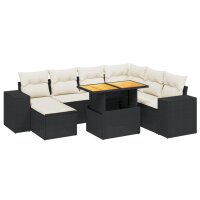 vidaXL 8-tlg. Garten-Sofagarnitur mit Kissen Schwarz Poly Rattan