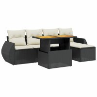 vidaXL 6-tlg. Garten-Sofagarnitur mit Kissen Schwarz Poly Rattan