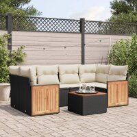 vidaXL 7-tlg. Garten-Sofagarnitur mit Kissen Schwarz Poly Rattan