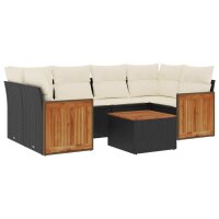 vidaXL 7-tlg. Garten-Sofagarnitur mit Kissen Schwarz Poly Rattan