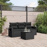 vidaXL 4-tlg. Garten-Sofagarnitur mit Kissen Schwarz Poly Rattan