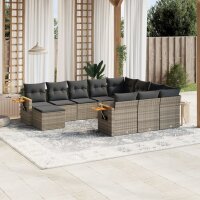 vidaXL 11-tlg. Garten-Sofagarnitur mit Kissen Grau Poly...