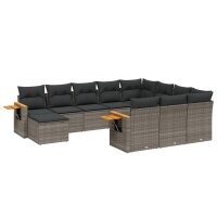 vidaXL 11-tlg. Garten-Sofagarnitur mit Kissen Grau Poly...