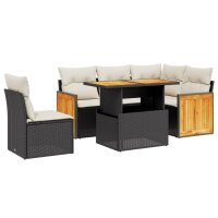 vidaXL 6-tlg. Garten-Sofagarnitur mit Kissen Schwarz Poly Rattan