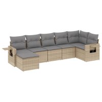 vidaXL 7-tlg. Garten-Sofagarnitur mit Kissen Beige Poly Rattan