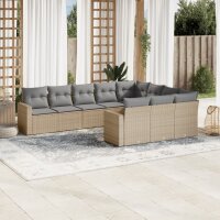 vidaXL 10-tlg. Garten-Sofagarnitur mit Kissen Beige Poly...