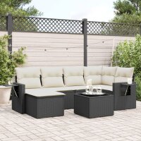 vidaXL 7-tlg. Garten-Sofagarnitur mit Kissen Schwarz Poly Rattan