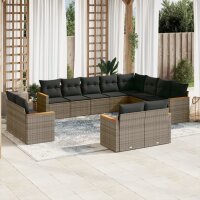 vidaXL 12-tlg. Garten-Sofagarnitur mit Kissen Grau Poly...