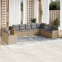 vidaXL 10-tlg. Garten-Sofagarnitur mit Kissen Beige Poly...