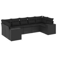 vidaXL 7-tlg. Garten-Sofagarnitur mit Kissen Schwarz Poly Rattan