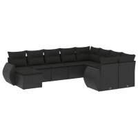 vidaXL 10-tlg. Garten-Sofagarnitur mit Kissen Schwarz Poly Rattan