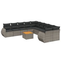 vidaXL 11-tlg. Garten-Sofagarnitur mit Kissen Grau Poly Rattan