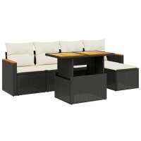 vidaXL 6-tlg. Garten-Sofagarnitur mit Kissen Schwarz Poly Rattan