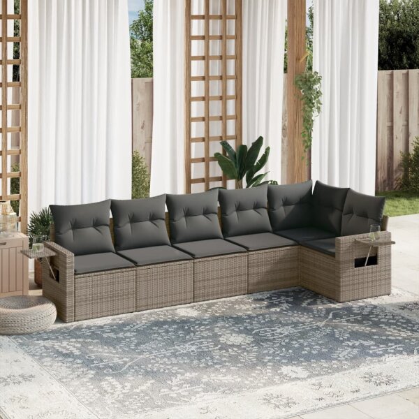 vidaXL 6-tlg. Garten-Sofagarnitur mit Kissen Grau Poly Rattan