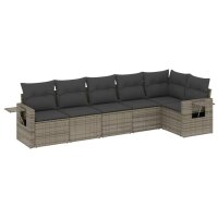 vidaXL 6-tlg. Garten-Sofagarnitur mit Kissen Grau Poly Rattan